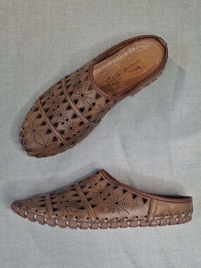 Spring Step Fusalide Brown Leather Cutout Mules 39 (US 8.5-9)